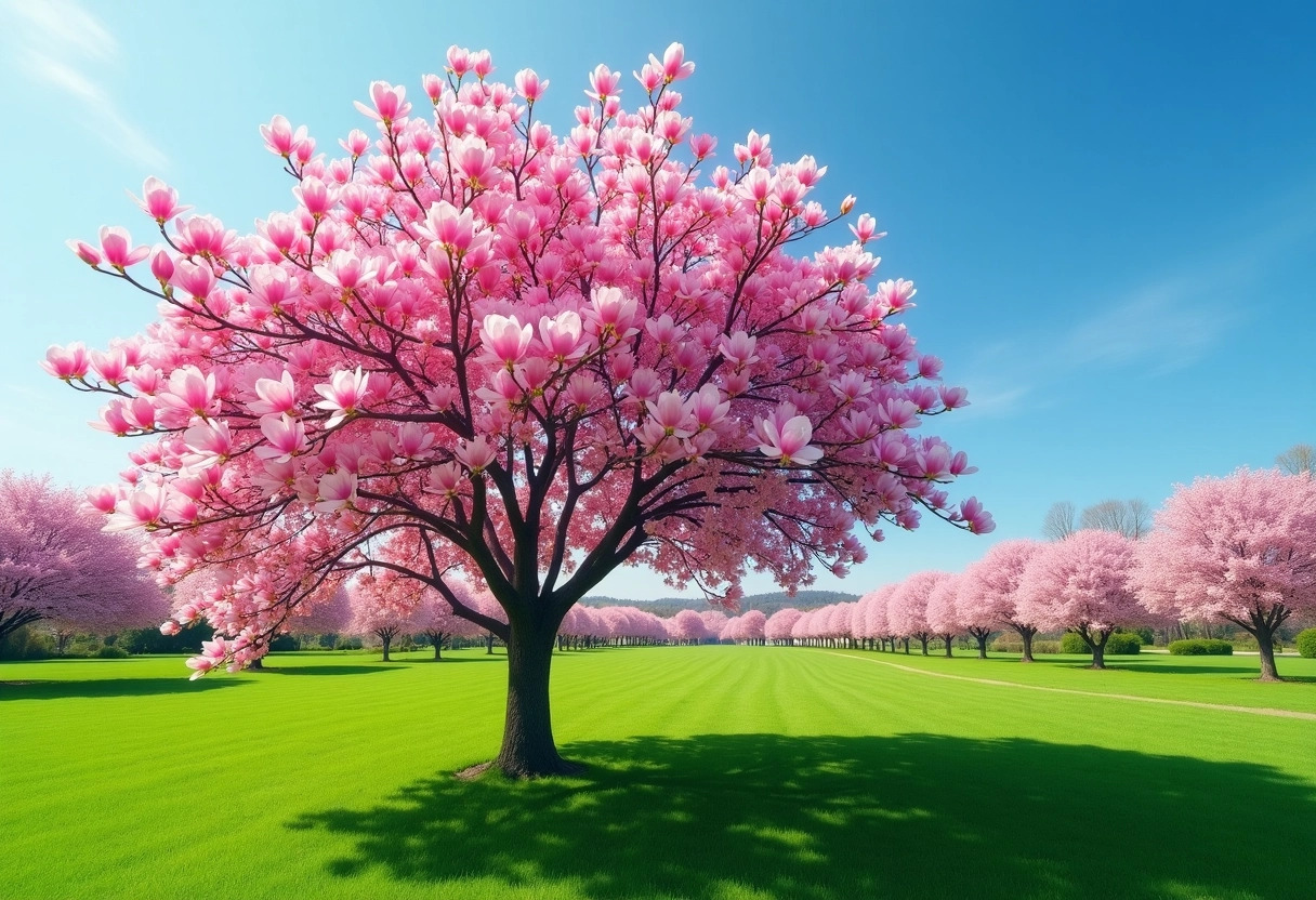 arbre fleurs roses